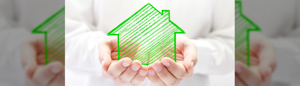 zoom sur des mains avec une maison verte dessinée 