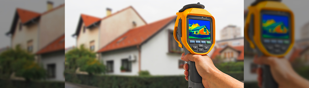 sonde dirigée vers une maison pour voir la déperdition thermique