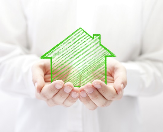 mains qui tiennent une maison verte